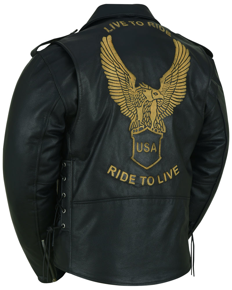 DS759 Men's Eagle Embossed Live To Ride - Ride To Live Classic Black-Daniel Smart Mfg - Retail