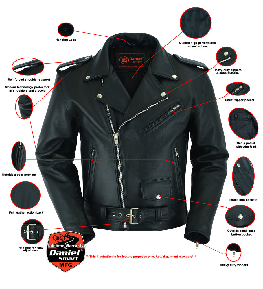 DS761 Motorcycle Armored Classic Biker Leather Jacket-Daniel Smart Mfg - Retail