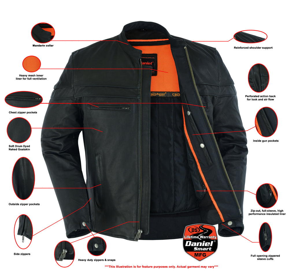 DS768 Men's Sporty Lightweight Leather Cross Over Jacket-Daniel Smart Mfg - Retail