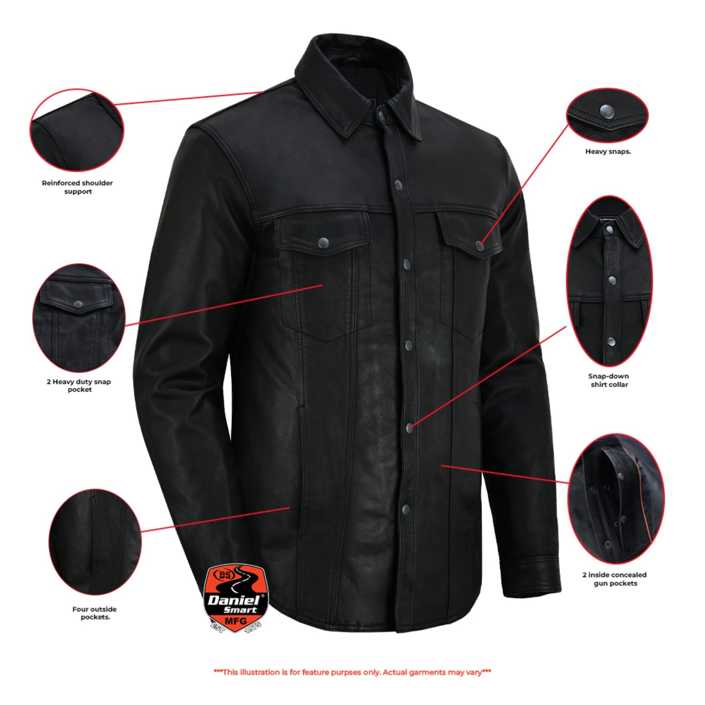 DS770 Men's Premium Lightweight Leather Shirt-Daniel Smart Mfg - Retail