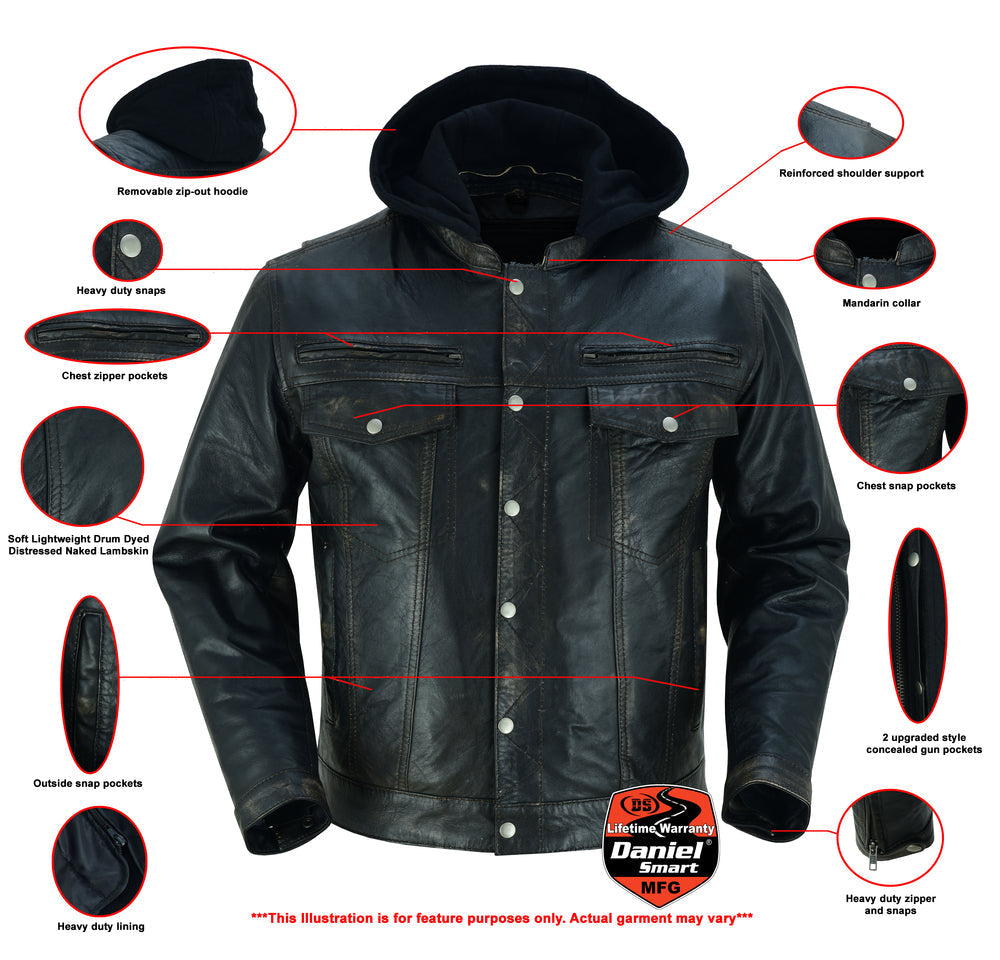 DS782 Men's Lightweight Drum Dyed Distressed Naked Lambskin Jacket-Daniel Smart Mfg - Retail