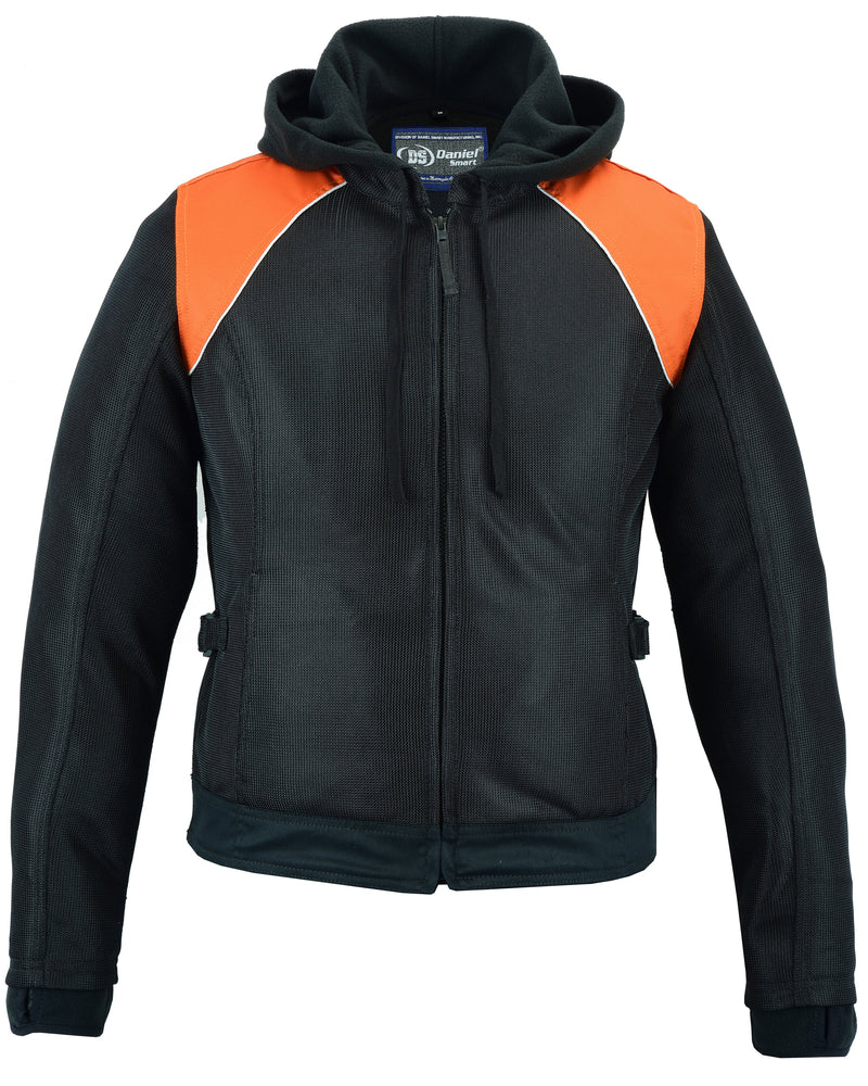 DS827 Women's Mesh 3-in-1 Riding Jacket (Black/Orange)-Daniel Smart Mfg - Retail