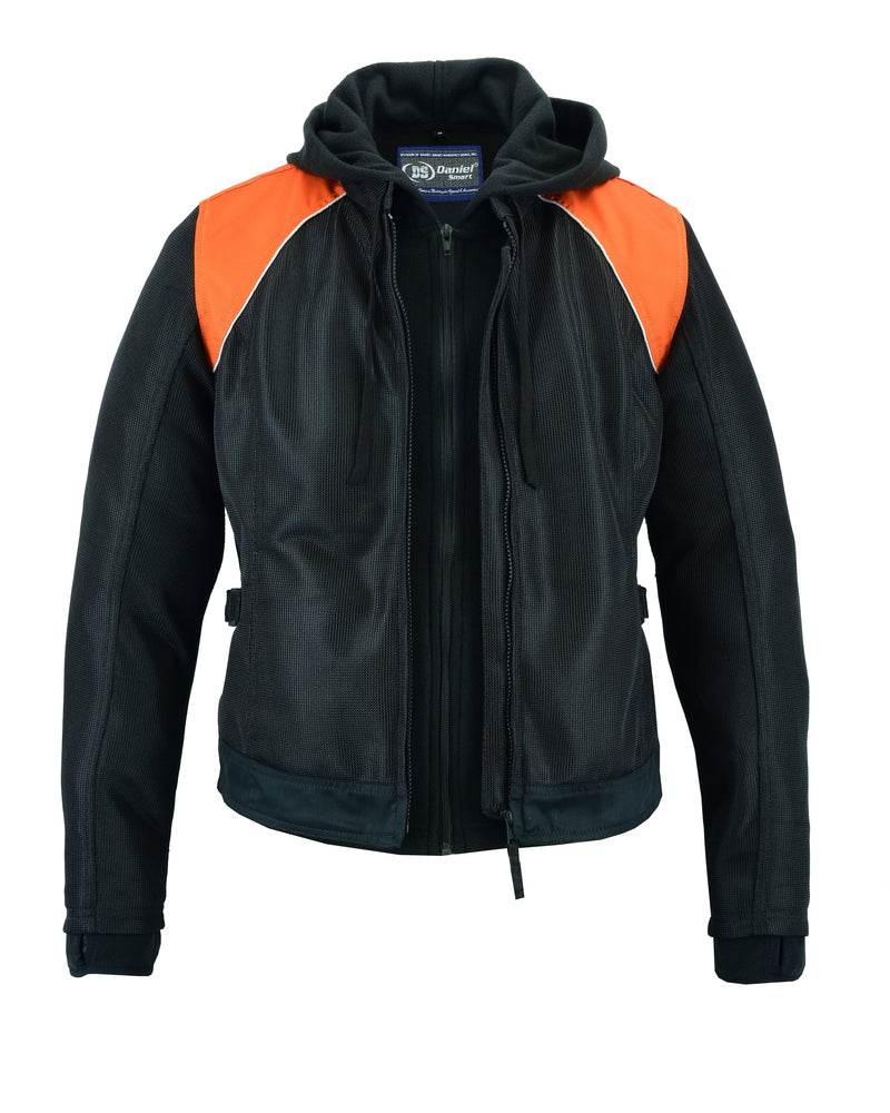 DS827 Women's Mesh 3-in-1 Riding Jacket (Black/Orange)-Daniel Smart Mfg - Retail