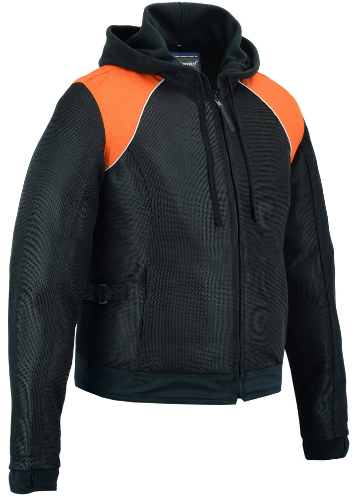 DS827 Women's Mesh 3-in-1 Riding Jacket (Black/Orange)-Daniel Smart Mfg - Retail