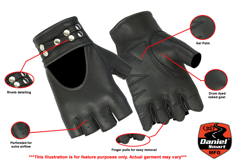 DS85 Women's Fingerless Glove with Rivets Detailing-Daniel Smart Mfg - Retail