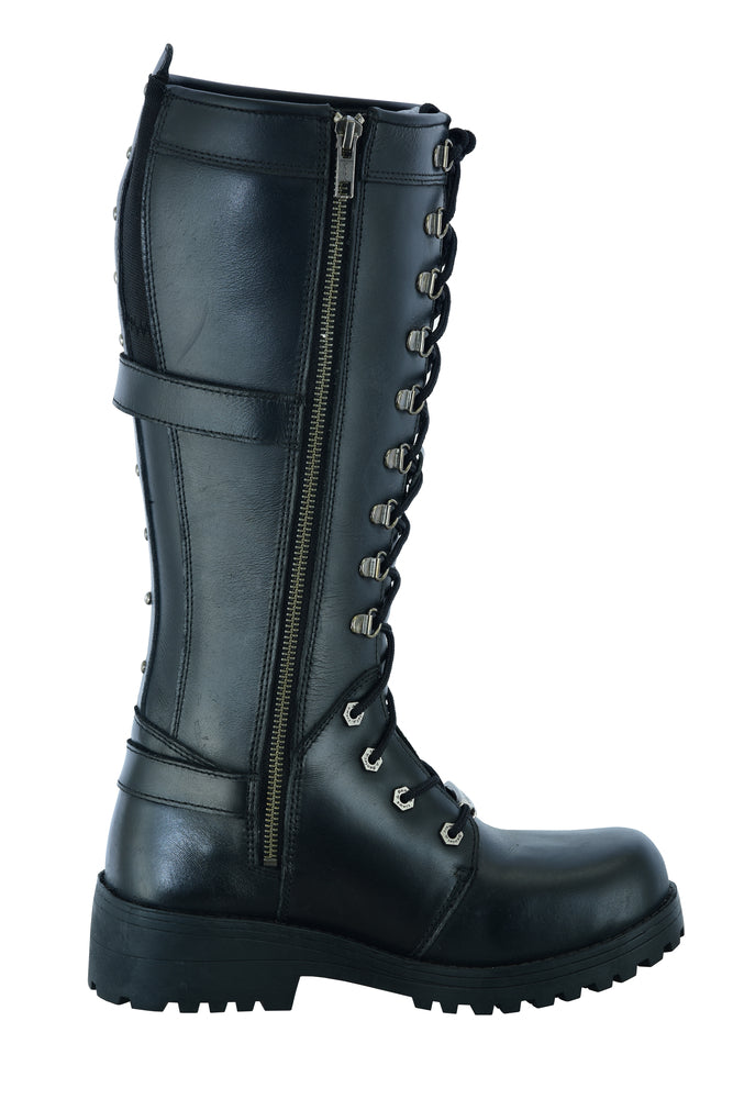 DS9765 Women's 15 Inch Black Leather Stylish Harness Boot-Daniel Smart Mfg - Retail