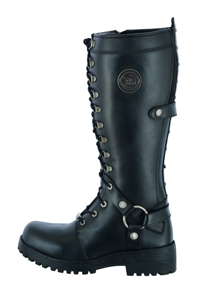 DS9765 Women's 15 Inch Black Leather Stylish Harness Boot-Daniel Smart Mfg - Retail