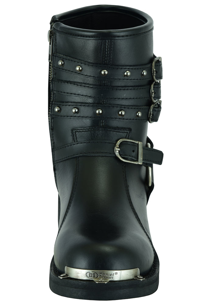 DS9767 Women's 9 Inch Black Triple Buckle Leather Harness Boot-Daniel Smart Mfg - Retail