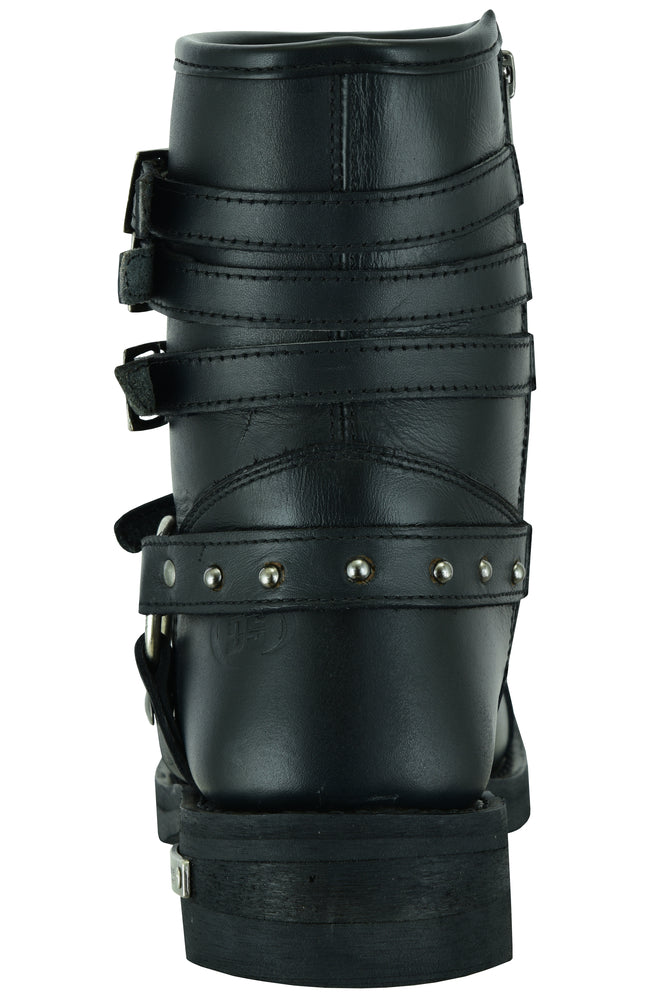 DS9767 Women's 9 Inch Black Triple Buckle Leather Harness Boot-Daniel Smart Mfg - Retail