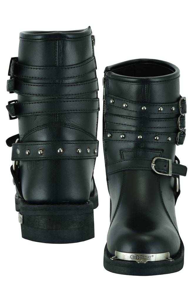 DS9767 Women's 9 Inch Black Triple Buckle Leather Harness Boot-Daniel Smart Mfg - Retail