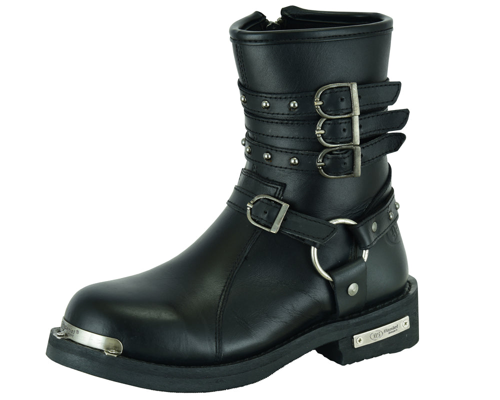 DS9767 Women's 9 Inch Black Triple Buckle Leather Harness Boot-Daniel Smart Mfg - Retail