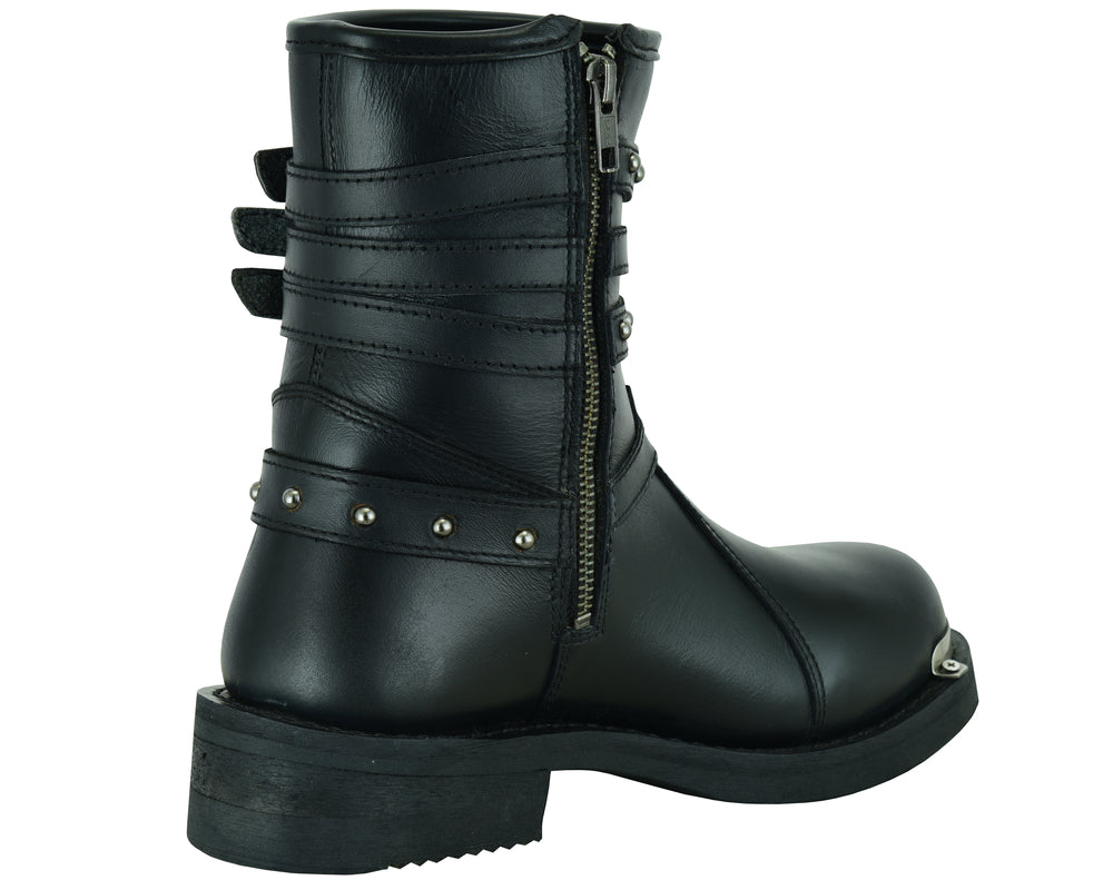 DS9767 Women's 9 Inch Black Triple Buckle Leather Harness Boot-Daniel Smart Mfg - Retail