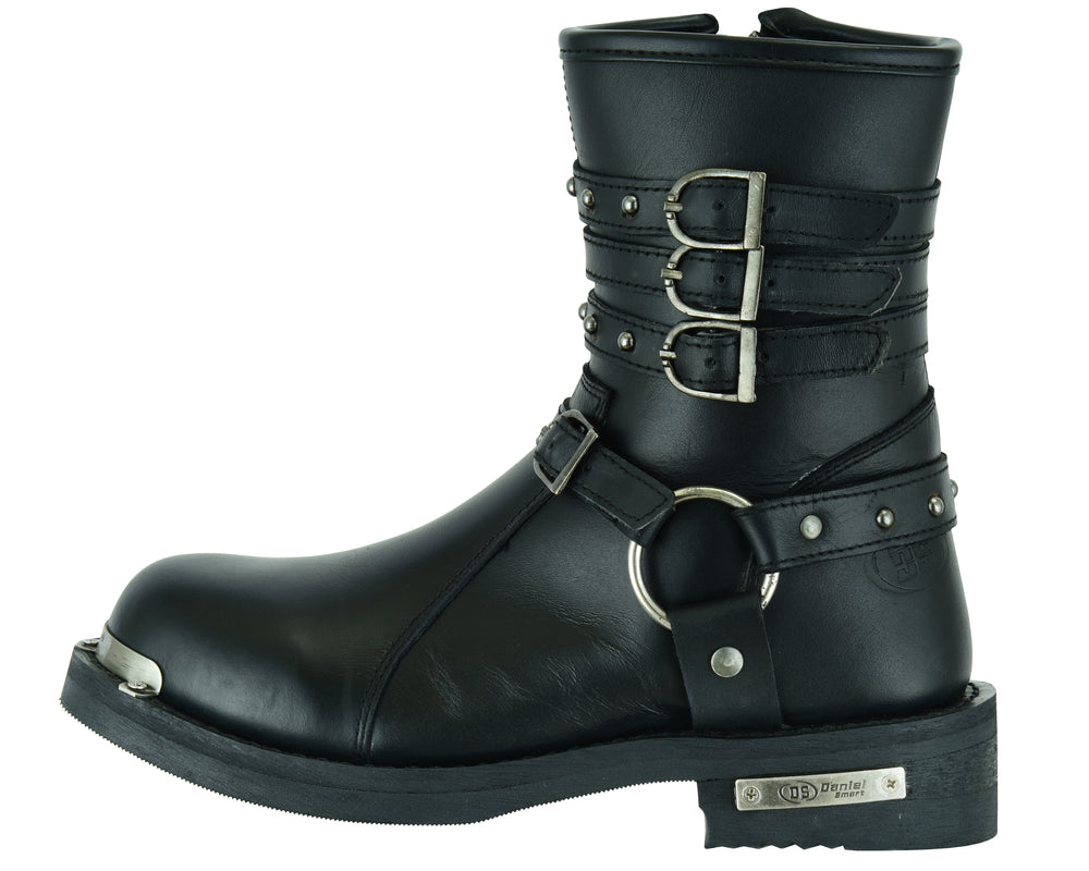 DS9767 Women's 9 Inch Black Triple Buckle Leather Harness Boot-Daniel Smart Mfg - Retail