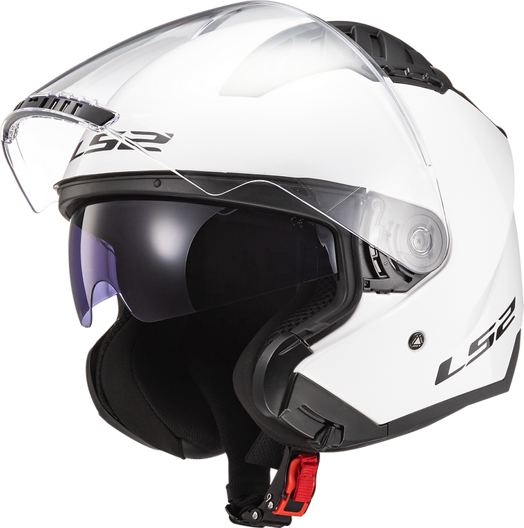 Copter Solid Open Face Motorcycle LS2 Helmet W/ SunShield Gloss White