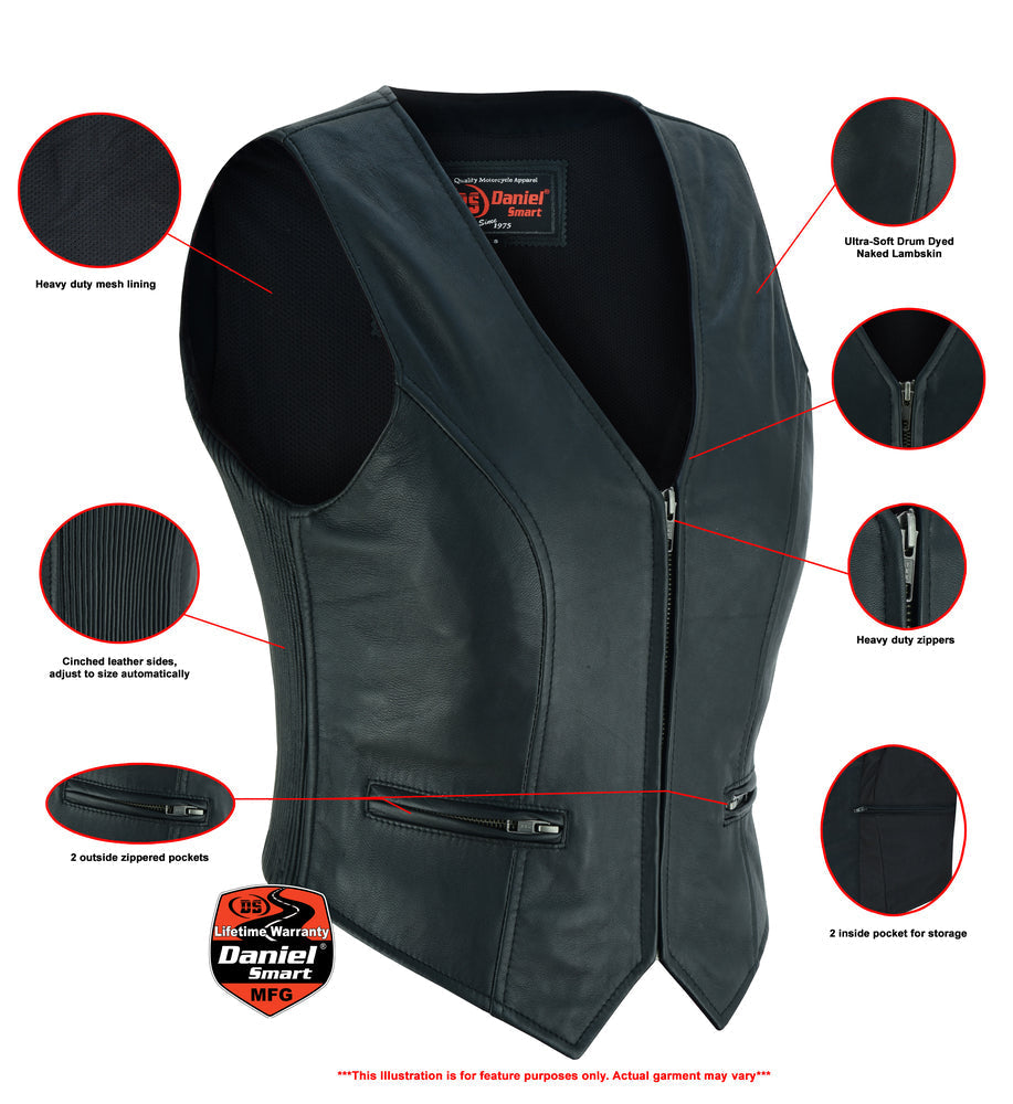 Flare - Women's Leather Vest-Womens Leather Vests-Daniel Smart Mfg - Retail