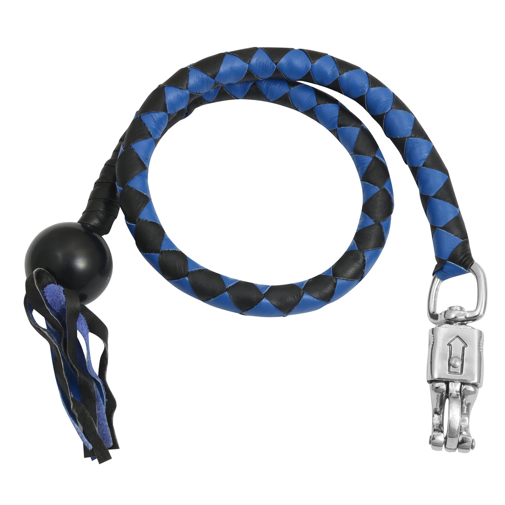 GBW210B Leather Biker Whip-Blue/Black W / Black Pool Ball-Daniel Smart Mfg - Retail