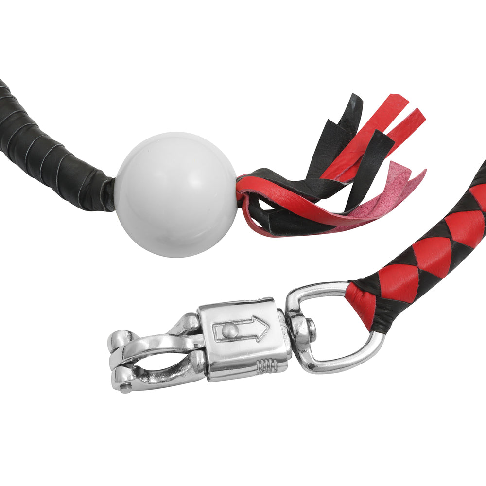 GBW211B Leather Biker Whip-Red/Black W / White Pool Ball-Daniel Smart Mfg - Retail