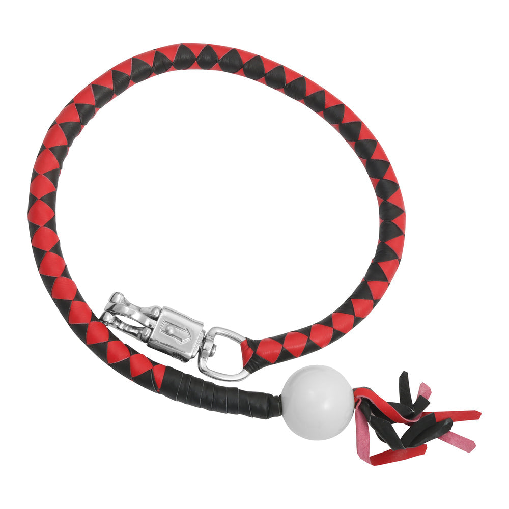 thumbnail image 2 of 36” Leather Motorcycle Get Back Whip With Red Pool Ball – Quick-Release Buckle 2 of 11