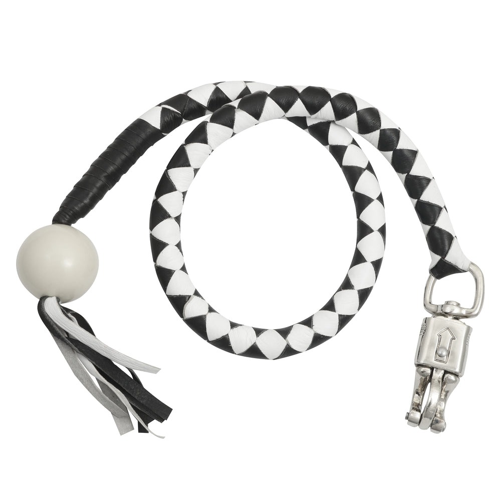 GBW212B Leather Biker Whip-White/black W / White Pool Ball-Daniel Smart Mfg - Retail