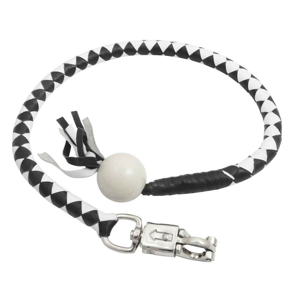 GBW212B Leather Biker Whip-White/black W / White Pool Ball-Daniel Smart Mfg - Retail