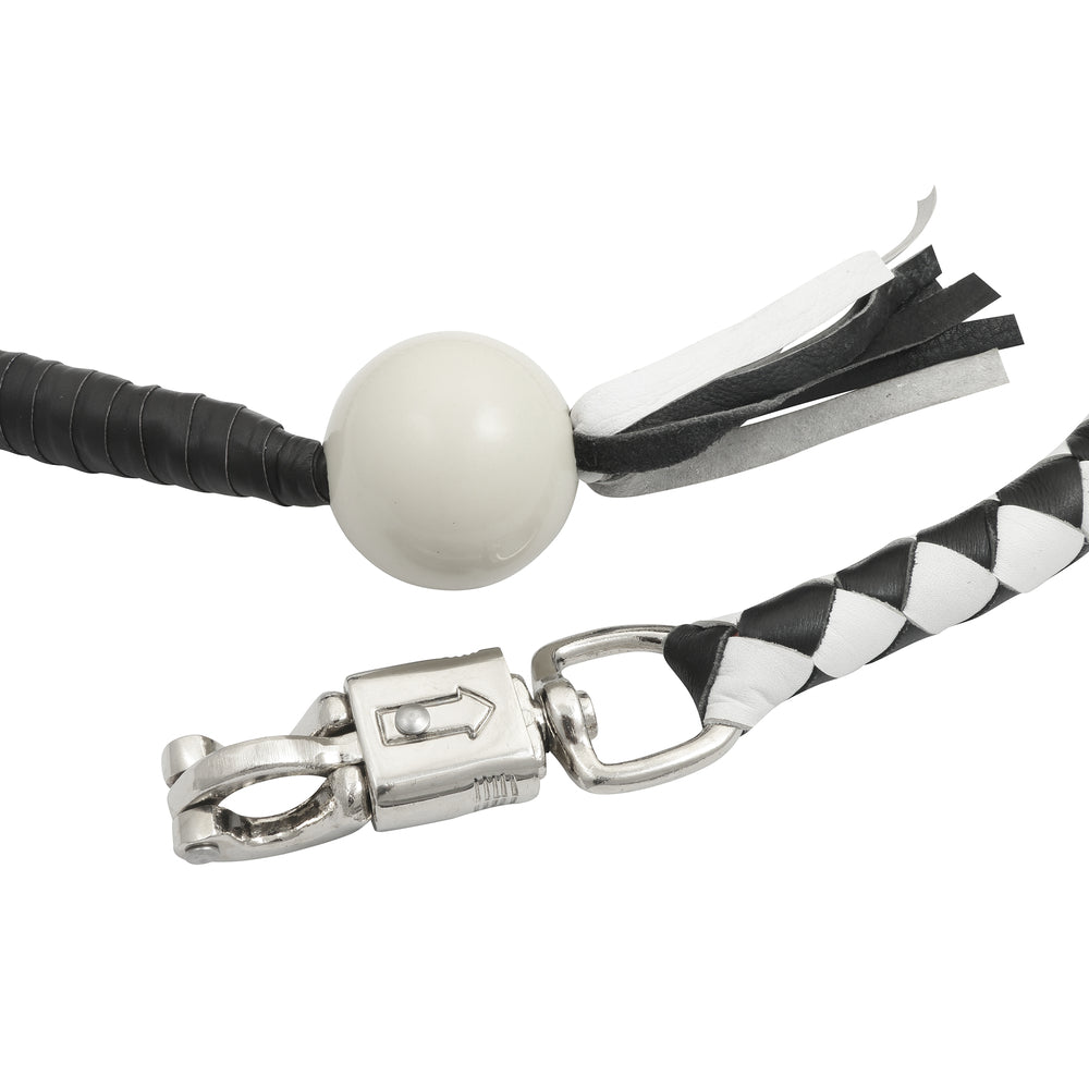 GBW212B Leather Biker Whip-White/black W / White Pool Ball-Daniel Smart Mfg - Retail