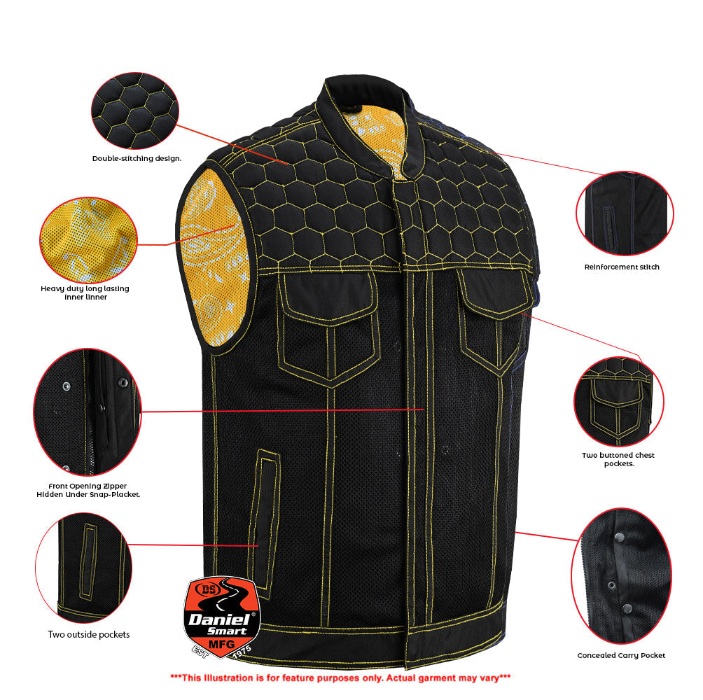 Gloom Gold Men's Black Mesh Textile Vest with Yellow Thread Detailing-Daniel Smart Mfg - Retail