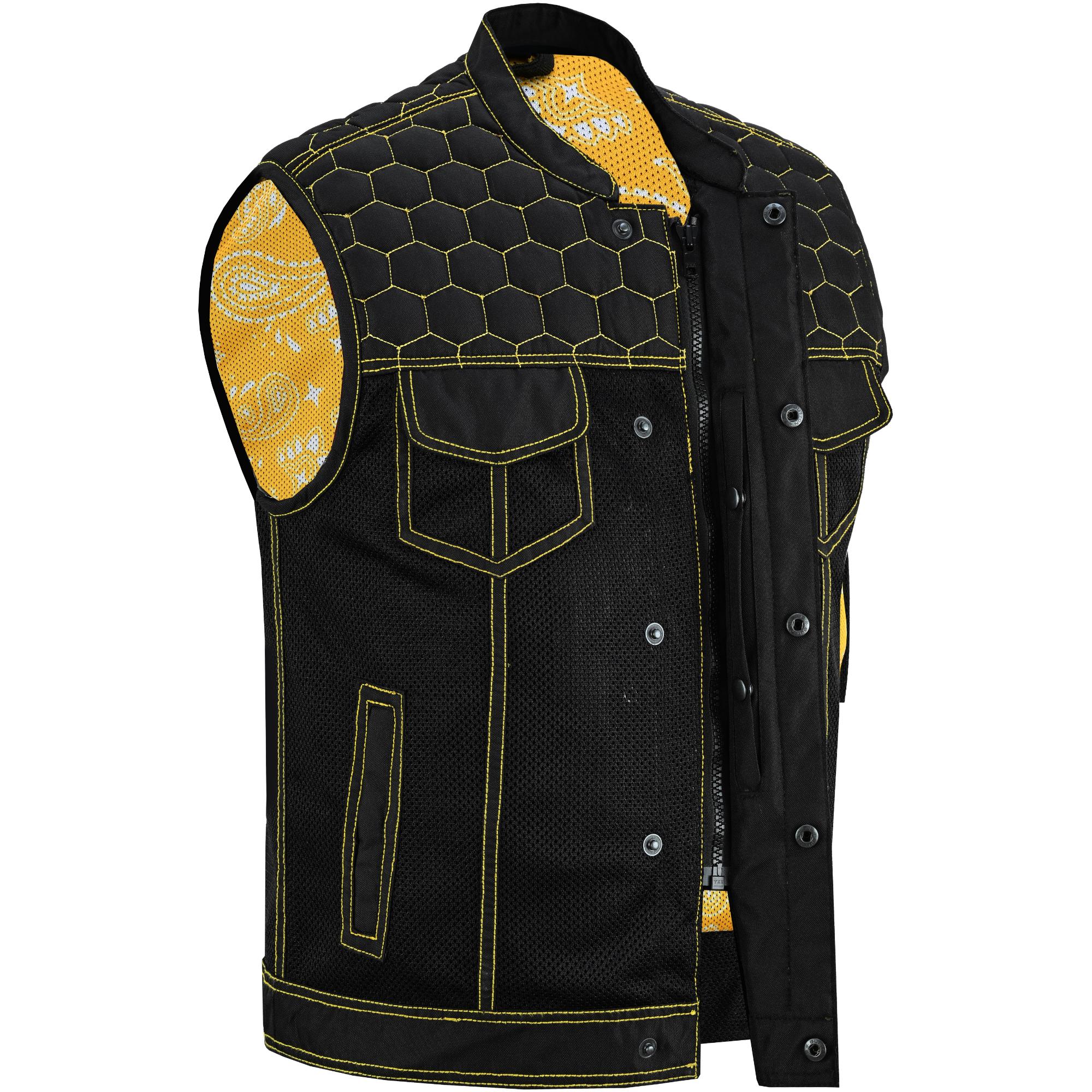 Gloom Gold Men's Black Mesh Textile Vest with Yellow Thread Detailing-Daniel Smart Mfg - Retail