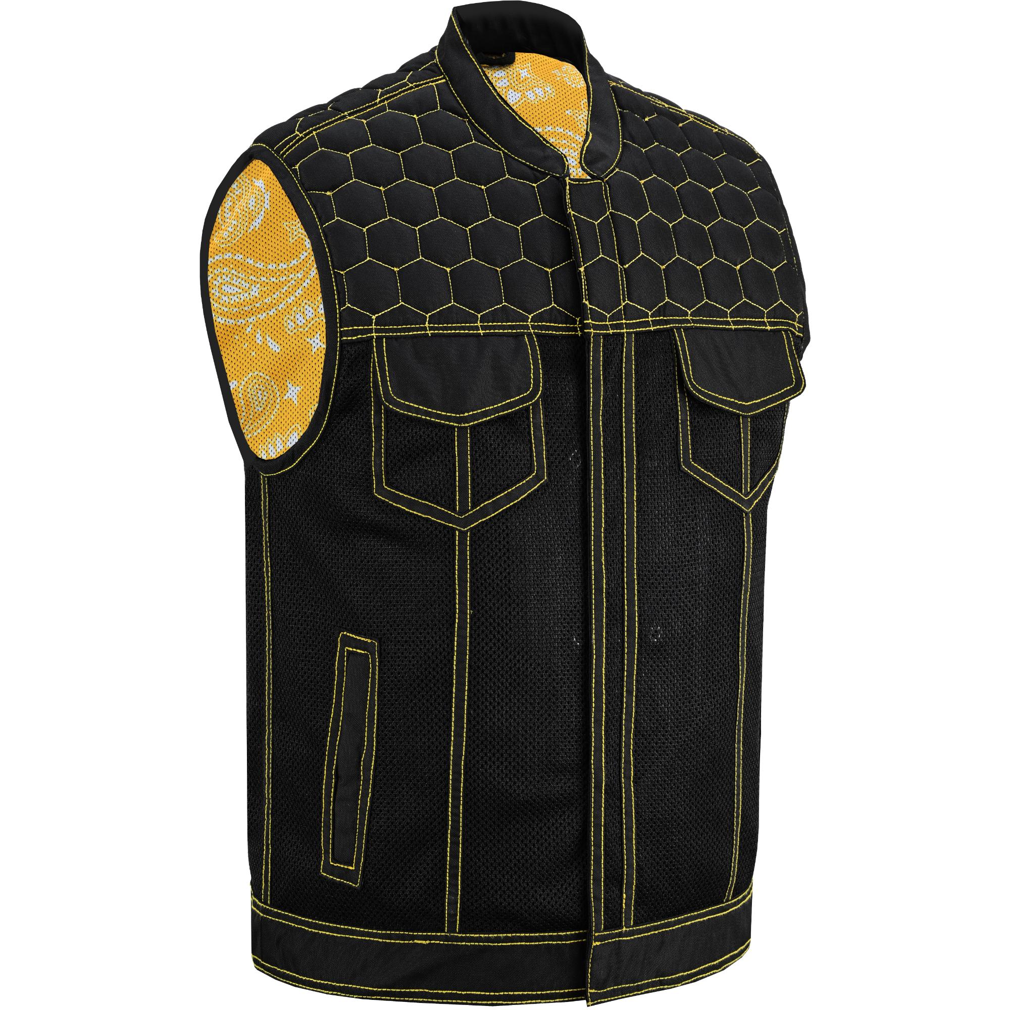 Gloom Gold Men's Black Mesh Textile Vest with Yellow Thread Detailing-Daniel Smart Mfg - Retail