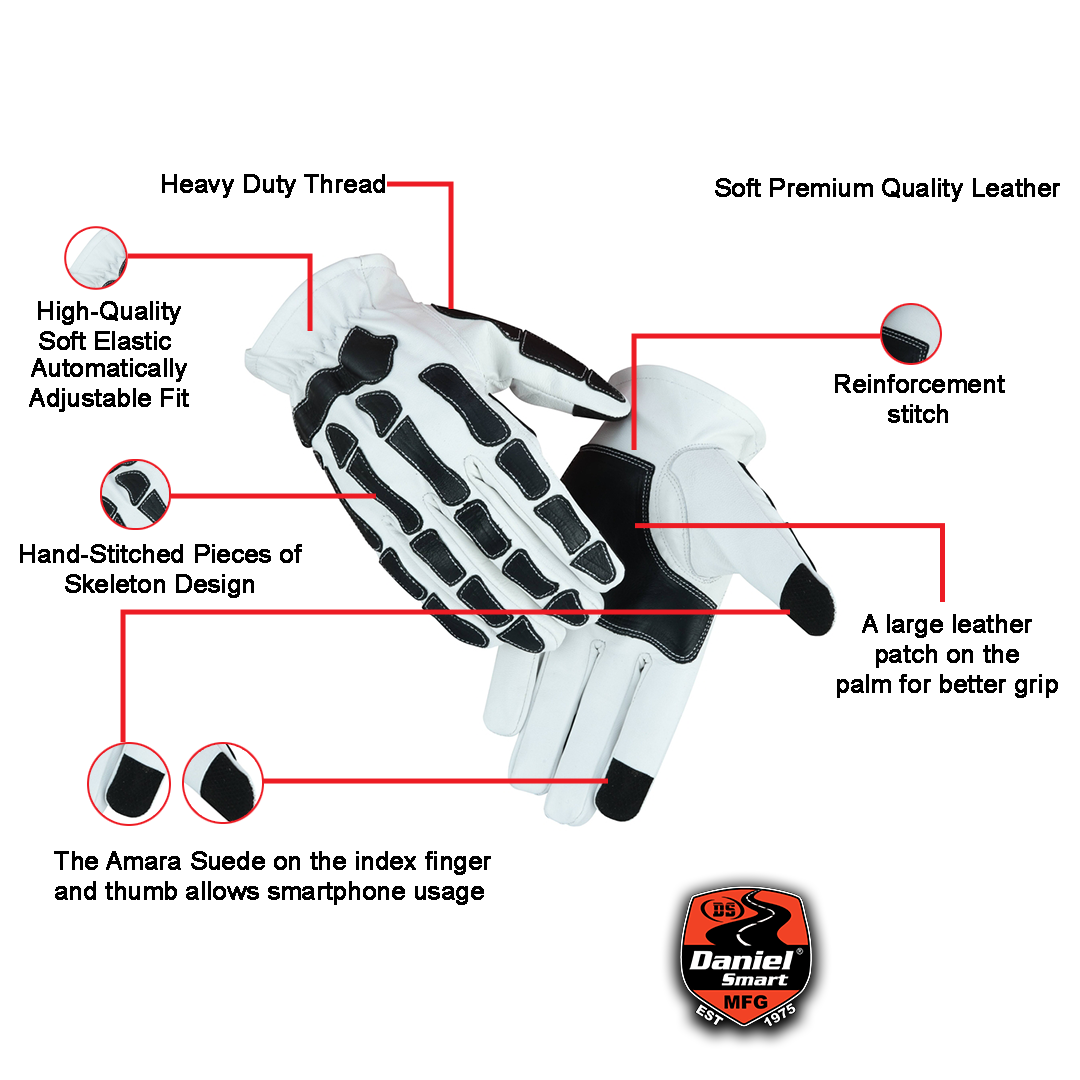 Glove Grace White and Black Skeleton Hand Riding Glove-Daniel Smart Mfg - Retail