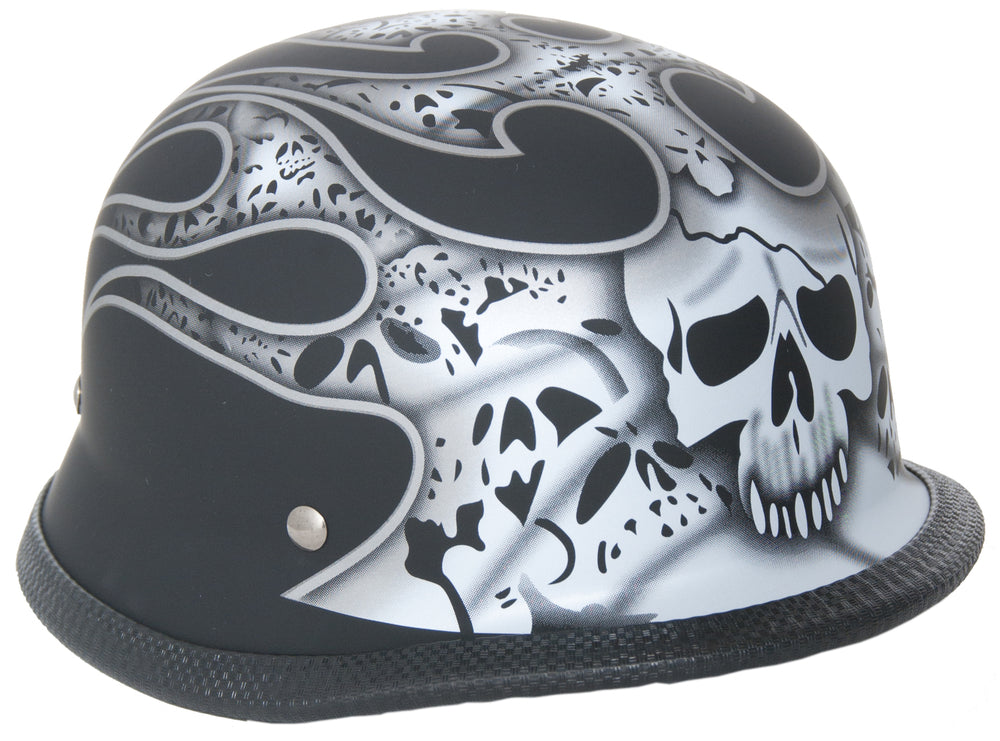 H11SV Premium Smallest Novelty German Silver Skull & Flames/Flat Black-Daniel Smart Mfg - Retail