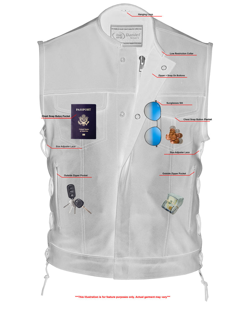Hawk - Men's Motorcycle Leather Vest-Mens Leather Vests-Daniel Smart Mfg - Retail