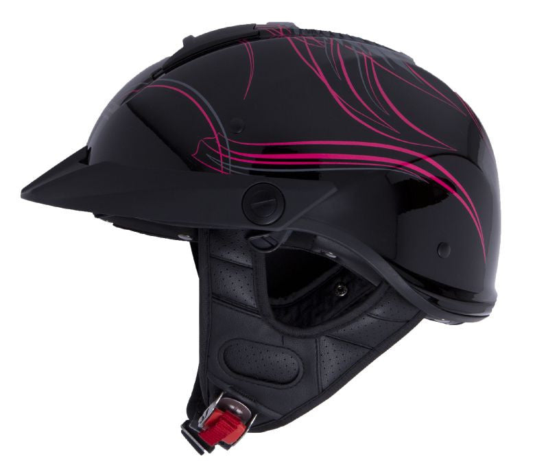Rebellion Wheels & Wings Half Motorcycle Helmet W/ SunShield Gloss Black