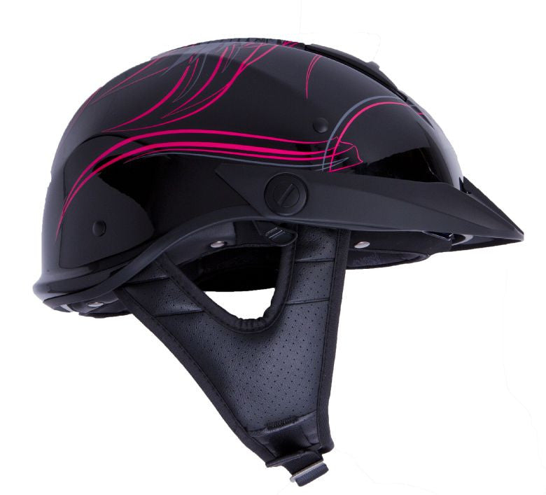 Rebellion Wheels & Wings Half Motorcycle Helmet W/ SunShield Gloss Black