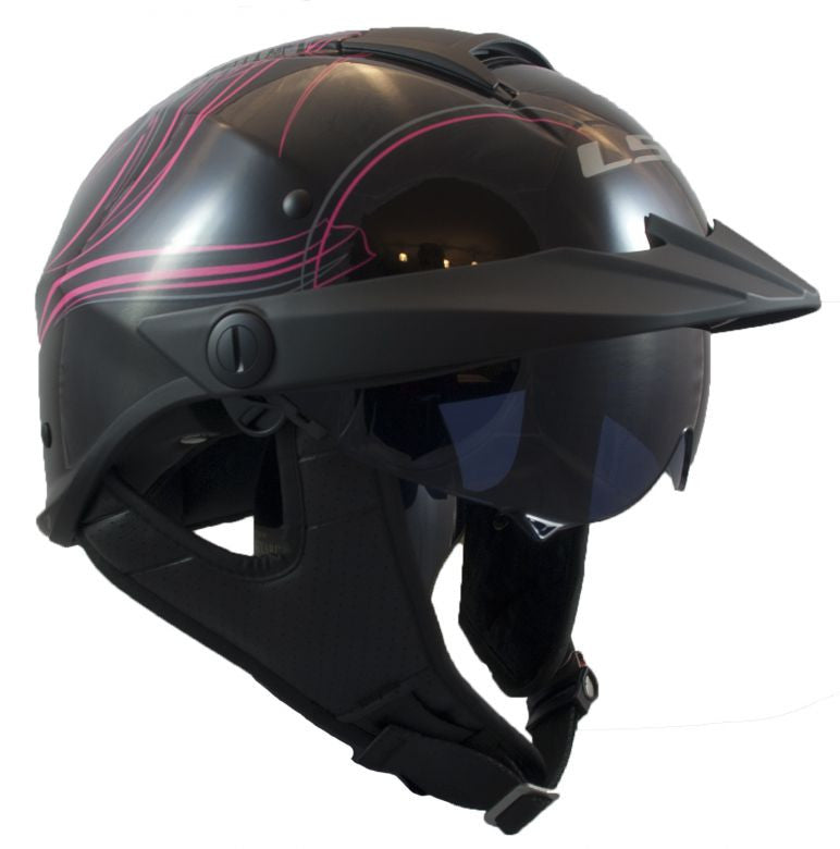 Rebellion Wheels & Wings Half Motorcycle LS2 Helmet W/ SunShield Gloss