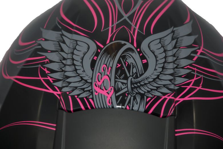 Rebellion Wheels & Wings Half Motorcycle Helmet W/ SunShield Gloss Black