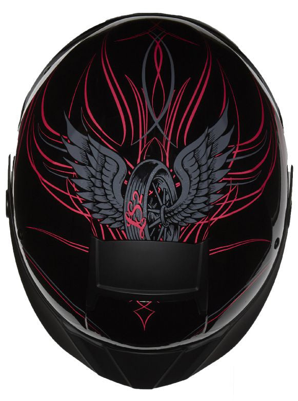 Rebellion Wheels & Wings Half Motorcycle Helmet W/ SunShield Gloss Black