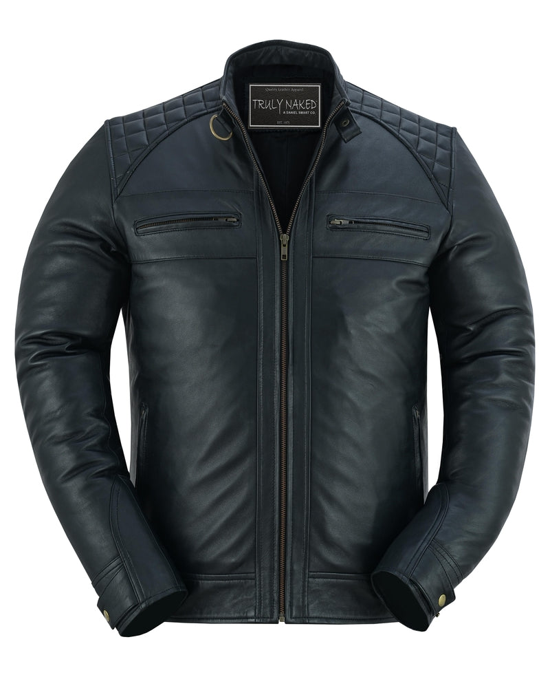 Men's Faux Leather Jacket With Snap Button Collar-Daniel Smart Mfg - Retail