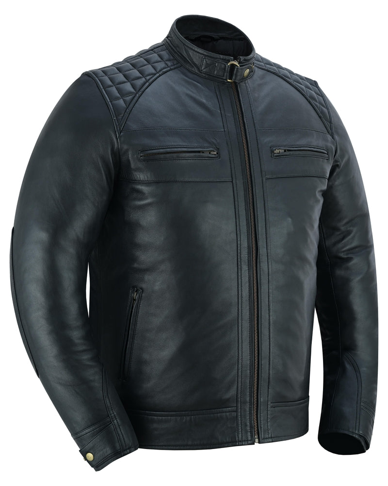 Men's Faux Leather Jacket With Snap Button Collar-Daniel Smart Mfg - Retail