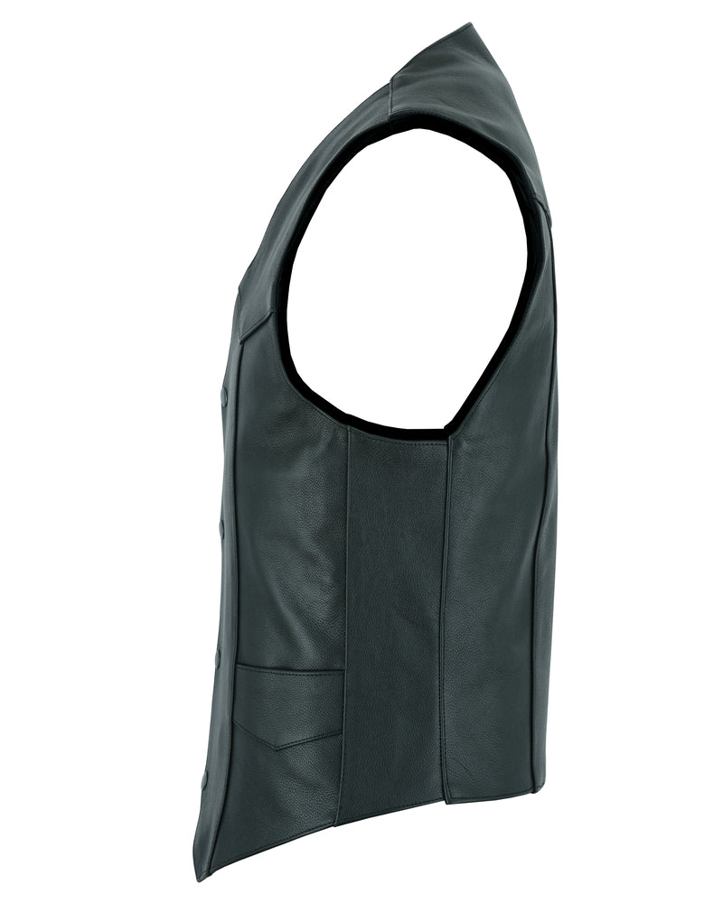 Men's Plain Side Economy Leather Motorcycle Vest-Mens Leather Vests-Daniel Smart Mfg - Retail