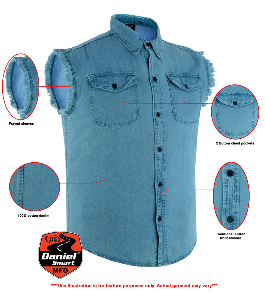 Men's Sleeveless Lightweight Denim Shirt-Denim Shirts-Daniel Smart Mfg - Retail