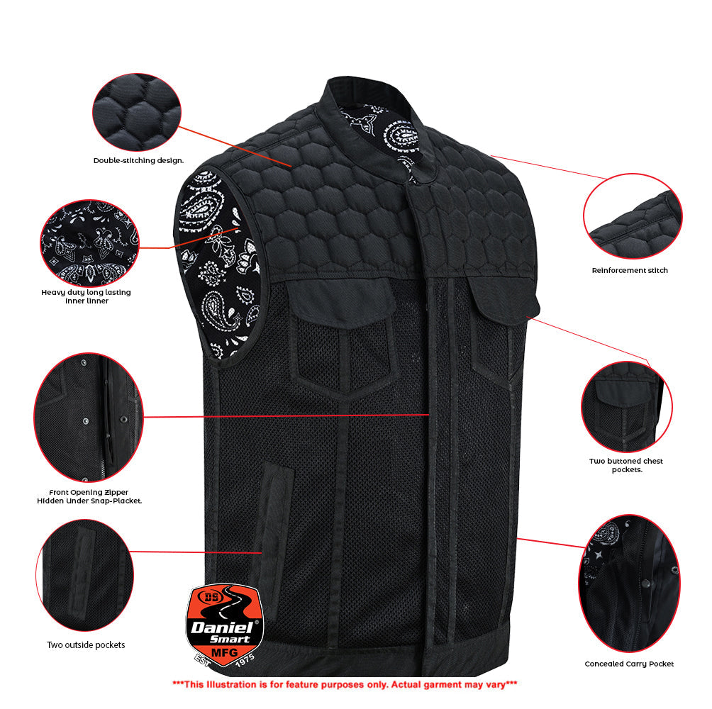 Mesh Rave Men's Black Mesh Textile Vest with Black Paisley Liner-Daniel Smart Mfg - Retail