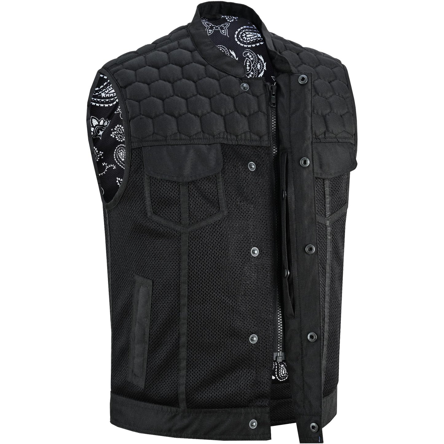 Mesh Rave Men's Black Mesh Textile Vest with Black Paisley Liner-Daniel Smart Mfg - Retail