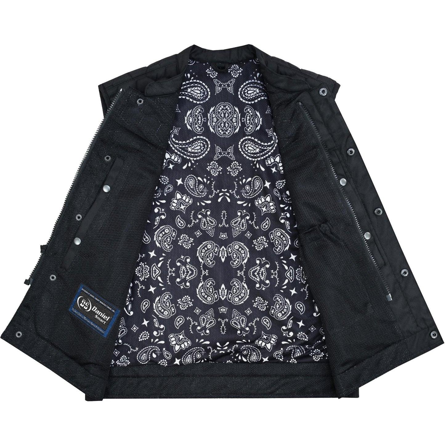 Mesh Rave Men's Black Mesh Textile Vest with Black Paisley Liner-Daniel Smart Mfg - Retail