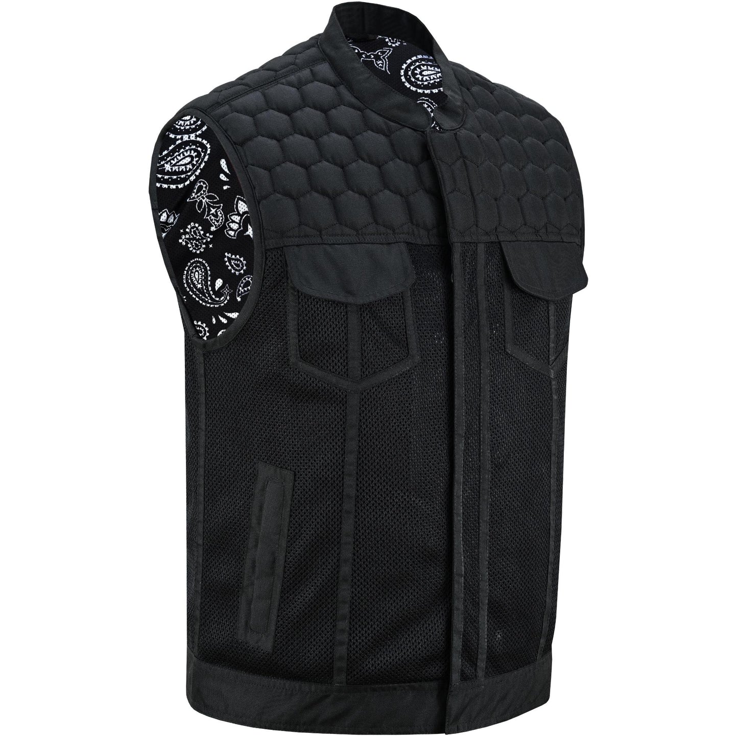 Mesh Rave Men's Black Mesh Textile Vest with Black Paisley Liner-Daniel Smart Mfg - Retail