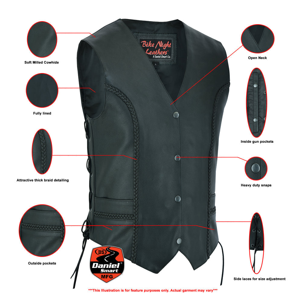 Miles Queen - Women's Leather Vest-Womens Leather Vests-Daniel Smart Mfg - Retail