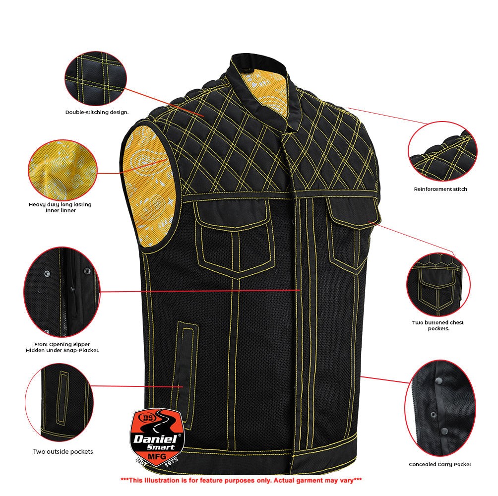 Nitro Rush Men's Black Mesh Textile Vest with Yellow Diamond Stitch-Daniel Smart Mfg - Retail