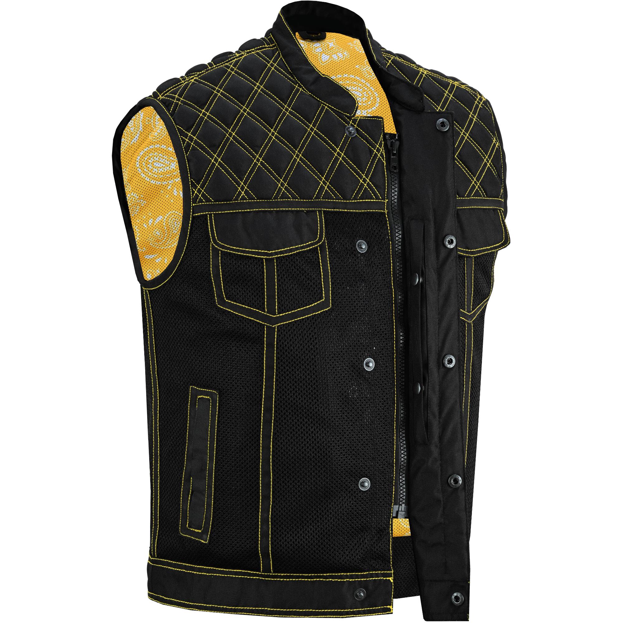 Nitro Rush Men's Black Mesh Textile Vest with Yellow Diamond Stitch-Daniel Smart Mfg - Retail