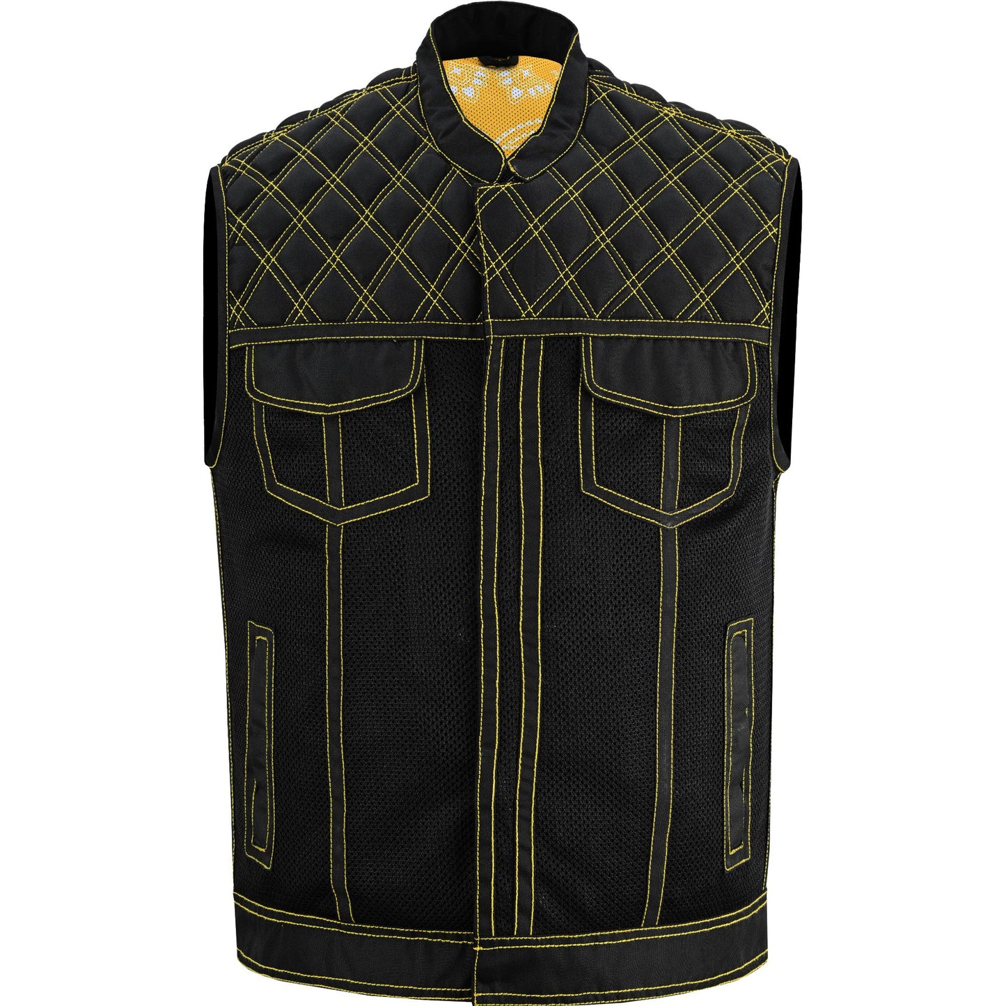 Nitro Rush Men's Black Mesh Textile Vest with Yellow Diamond Stitch-Daniel Smart Mfg - Retail