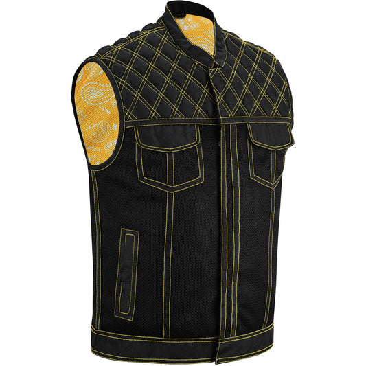 Nitro Rush Men's Black Mesh Textile Vest with Yellow Diamond Stitch-Daniel Smart Mfg - Retail