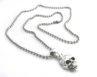 NSBC-SKXL Skull Pendant on Stainless Steel 30" shot beed ball chain-Necklaces/ Chokers-Daniel Smart Mfg - Retail